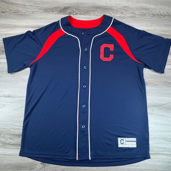 Majestic Other - Majestic Cleveland Indians Baseball Jersey Mens Large Navy Blue Cool Base M8FJ